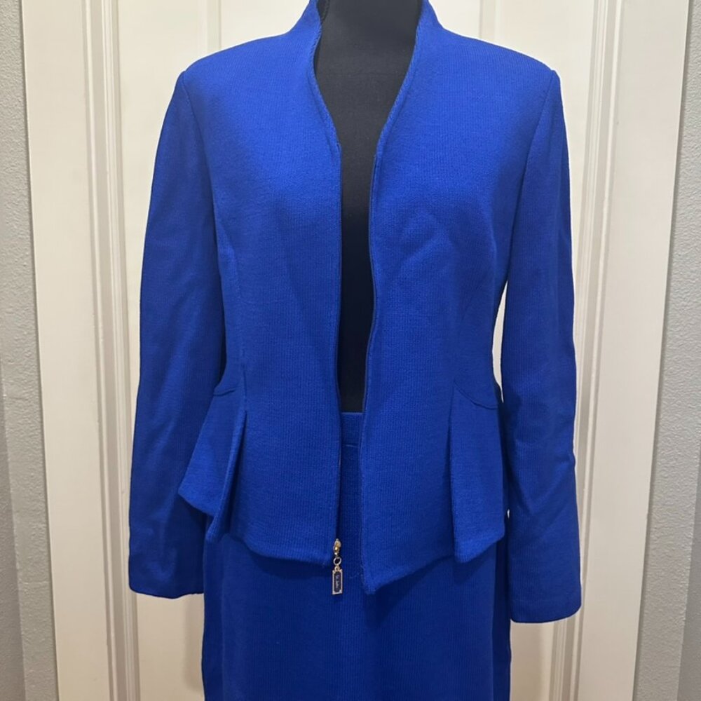 Blue St. John Collection 2 Piece Set - Peplum Blazer (Size 10) & Skirt (Size M)